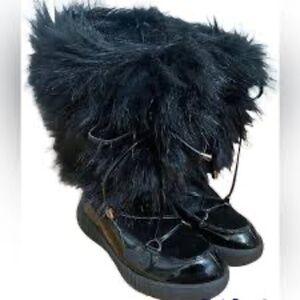 OSCAR SPORT SKI APE FAUX FUR PATENT LEATHER BLACK WINTER BOOTS